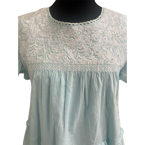 J MARIE BLUE & WHITE TIERED EMBROIDERED DRESS SIZE: S - Picture 3 of 8